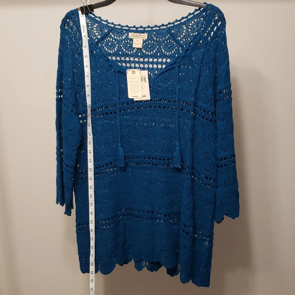 Lucky Brand Teal Blue Crochet Boho Peasant Tunic Top Women XL NWT - Picture 6 of 9